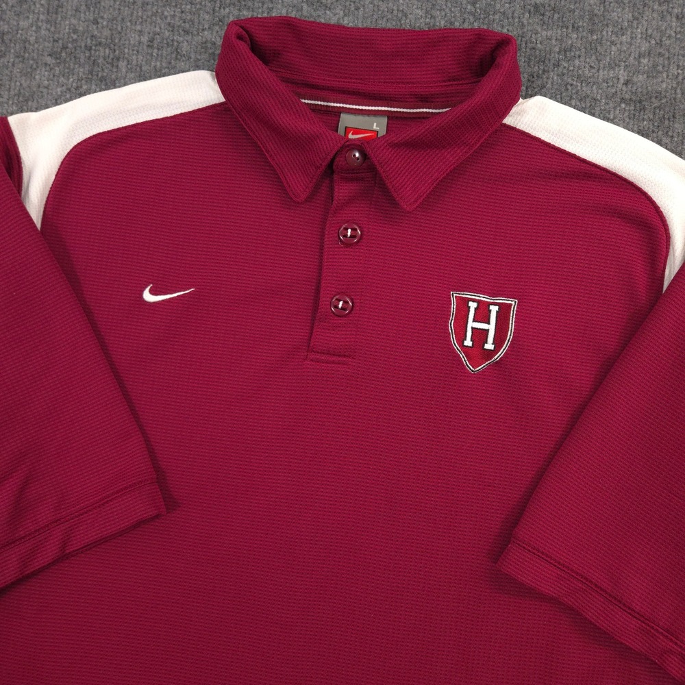 Vintage Nike Team Harvard University Polo Shirt Mens L Crimson Collegiate Sports